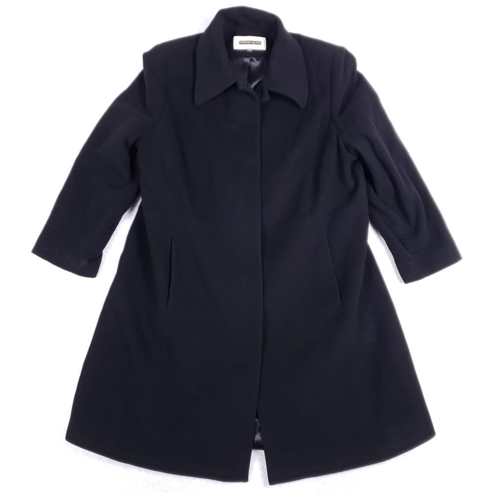 VTG Kristen Blake Coat 14W Cashmere Wool Black Long Overcoat Plusβ Size 90s